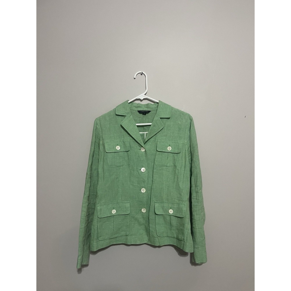 Lands End Size 8 Spring Green 100%‎ Linen Blazer Jacket Lightweight Button